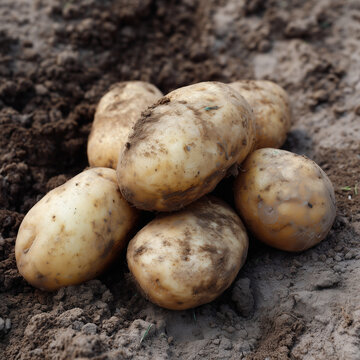 Frische Kartoffeln (Erd&auml;pfel) als Haufen &ndash; bio, naturbelassen, Lebensmittel, Ernte, K&uuml;che, Rohware, isoliert freigestellt auf wei&szlig;em Hintergrund, Copyspace