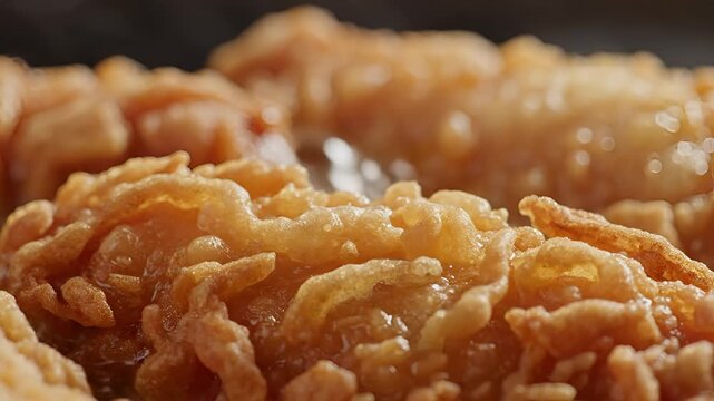 Closeup of freshly fried funnel cake with steam rising.