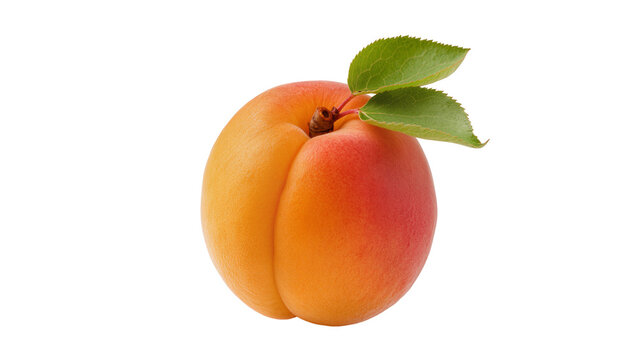 Ripe orange apricot with green leaves, isolated on transparent background