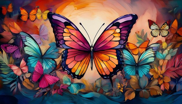colorful butterflies on a textured background create a lively scene in a work of art showing nature s beauty and diversity