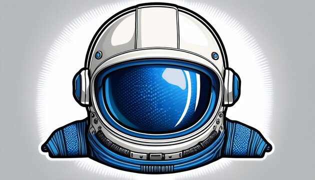 space helmet embroidery patch with white and blue color on white background