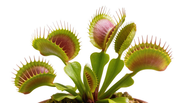 Dionaea muscipula Venus flytrap plant with open traps, isolated on transparent background