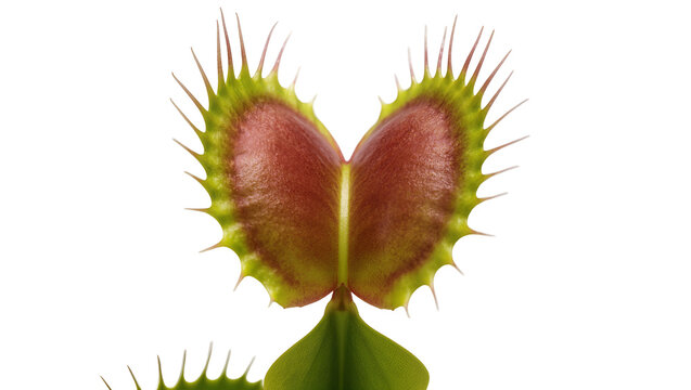 Dionaea muscipula plant trap with sharp green teeth, isolated on transparent background