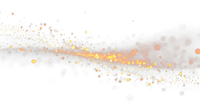 Colorful wave of dots and swirls on a transparent background with a vibrant mix of orange and yellow tones flowing in a gentle pattern