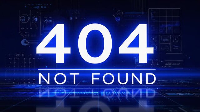 Futuristic blue technology dashboard visualizing 404 Not Found HTTP status code within glowing digital network system interface