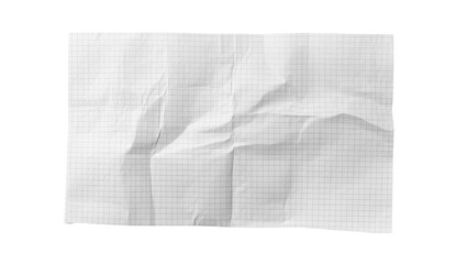Crumpled graph paper sheet with grid lines, isolated on transparent background
