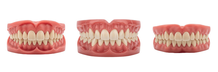 Obraz premium Anatomical Human Teeth Dental Model PNG Set Isolated on White Background for Medical Education, Dentistry Clinic, Health Care, Realistic Tech Equipment Graphic Design Assets.