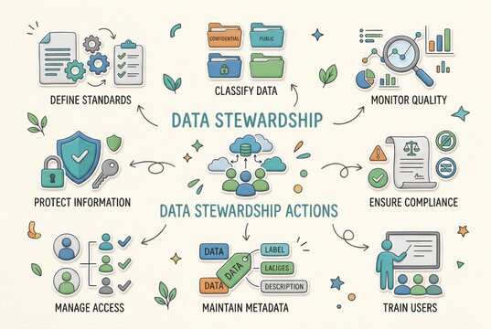 Visualizing Data Stewardship Principles in a Conceptual Framework for Information Management, Data Classification, Quality Monitoring, and User Training Strategies