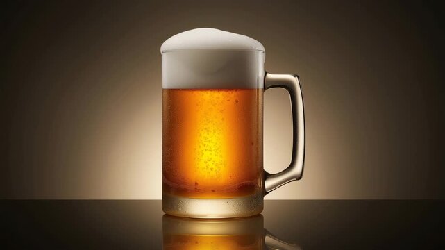暗めの背景で泡と黄金色を際立たせたビールジョッキの写真