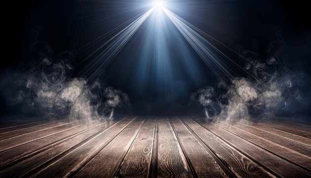 empty stage with spotlight and smoke