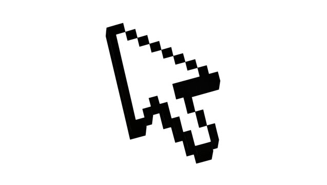 Black pixelated computer mouse cursor arrow, isolated on transparent background