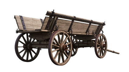 Obraz premium Rustic wooden horse-drawn wagon with metal accents, isolated on transparent background