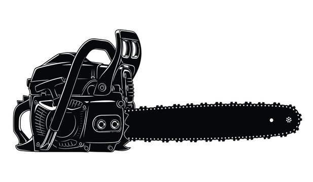 A detailed black silhouette showcases a powerful gasoline powered chainsaw highlighting its intricate mechanical design silhouette high quality professional modern elegant stylish clean crisp