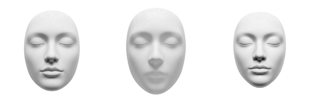 Set of Calm White Mannequin Head with Closed Eyes Isolated on White Background, PNG