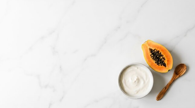 Gut Health Concept: Probiotic Yogurt and Fresh Papaya for Digestive Wellness
