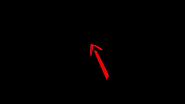 A red arrow pointing upwards in a dark background video