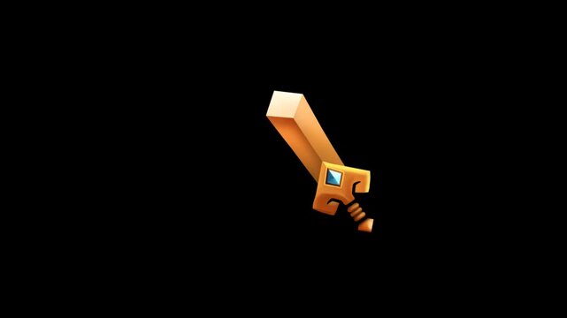 A video showcasing a gold sword with a blue gemstone in its hilt