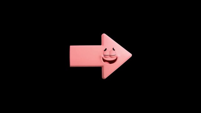 A cartoon pink arrow with a face pointing to the right in a video