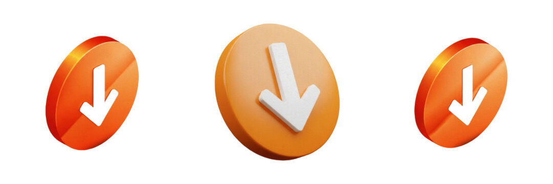 Set and collection Orange Download Arrow Icon isolated on white transparent png background