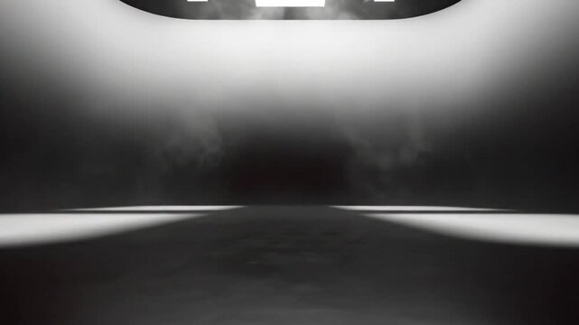 Mysterious cinematic studio with dark moody atmosphere and dramatic lighting effects creating abstract art concept