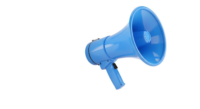 Bright blue megaphone with handle megaphone bullhorn announcement announcer communication equipment as PNG element
