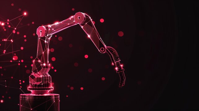 Robotic Arm in Red Light Displaying Network Connections