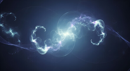 Obraz premium Futuristic energy pulse and glowing fractal waves in deep blue space, representing quantum computing, AI neural networks, plasma fusion, and advanced technological connectivity.