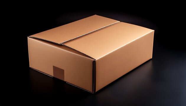 photo realistic isolated brown cardboard shipping box packaging for logistics delivery and e commerce on a black background