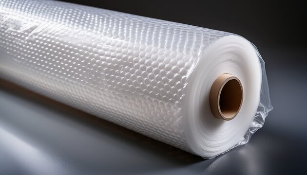 photo realistic studio shot of a white bubble wrap roll essential protective packaging material for shipping logistics and moving industries