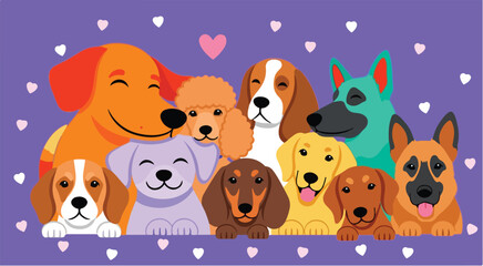Obraz premium A cute cartoon vector illustration set featuring a happy brown puppy and cat group playing with a ball and toy alongside a funny farm animal collection
