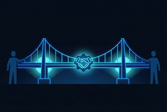 Collaborative Innovation Bridging Partnerships with Gear Symbolizing Connection Fostering Cooperation and Synergy in Modern Business Environments