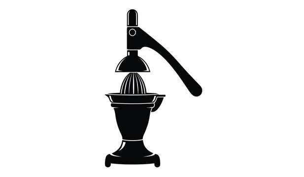 A stark black silhouette showcases a vintage manual citrus juicer featuring a conical reamer and base silhouette high quality professional detailed modern elegant stylish
