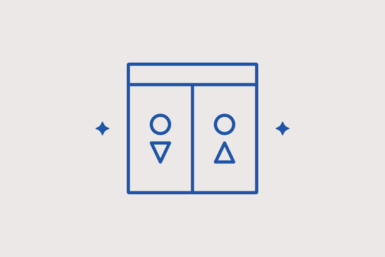 Elevator doors line icon for vertical transportation and building facilities. Professional vector illustration for hotel signage and corporate office directory maps.