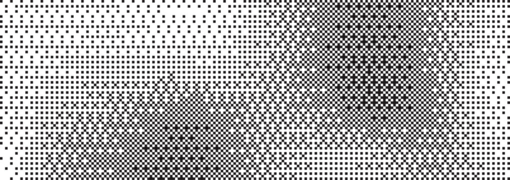 Abstract bitmap halftone texture shows pixelated gradient gradation with dither effect. Retro y2k game computer tech techno vibe, vintage cyberpunk grain noise bit pixel art feel, digital mood glitch.