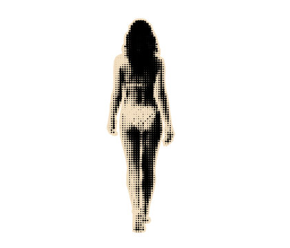 Girl in bikini halftone cutout.  Summer fashion popart collage element.