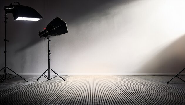 bright studio space with low contrast gobo lighting on white background