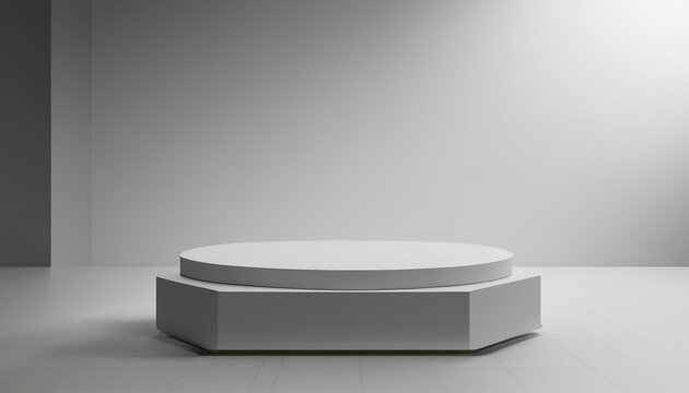 empty podium or pedestal display on white background with box stand concept blank product shelf standing backdrop 3d rendering