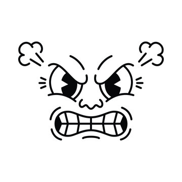 Angry cartoon face with steam from ears and gritted teeth minimalist line icon
