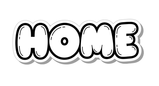 Bubble style black "HOME" text with a shadow effect sticker on an isolated white background.