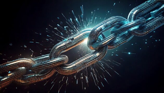 a chain link forged from strands of digital code now broken symbolizing the powerful act of breaking free from the chains of cyberbullying