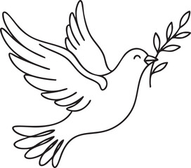 Fototapeta premium Minimalist Peace Dove in Flight Silhouettes and Olive Branch Line Art