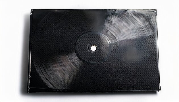 a worn dusty black cardboard record sleeve with subtle scratches scuffs faded edges and a clear debossed vinyl imprint matte texture on a transparent isolated background with no shadows