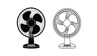 Obraz premium A stark black and white illustration depicts two oscillating fans side by side showcasing their mechanical design as a silhouette high quality professional detailed
