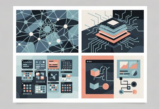 Complex digital network visualizing data analytics and advanced processing techniques with innovative design elements promoting technology integration and smart solutions
