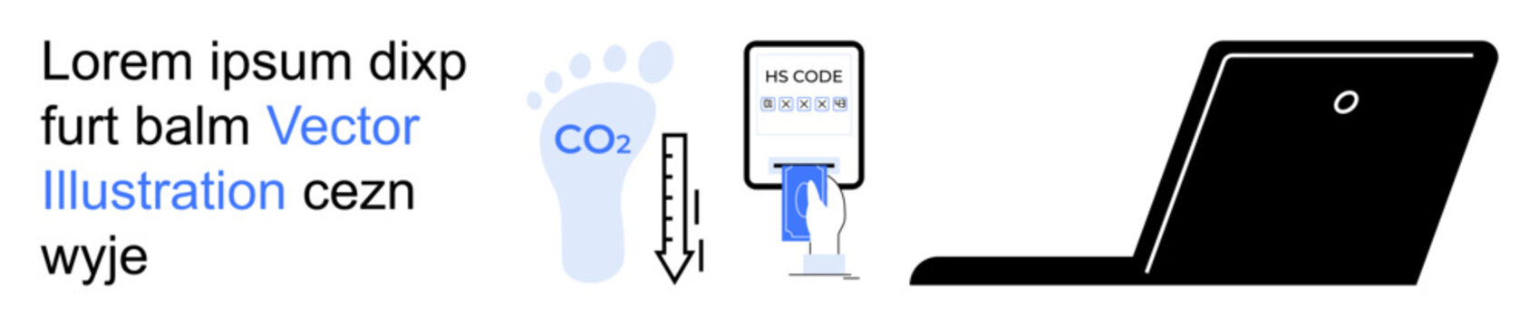 Sustainability awareness, technological innovation, digital data, carbon neutrality, ecological impact, online processes. Carbon footprint symbol, QR code scanner laptop. Sustainability