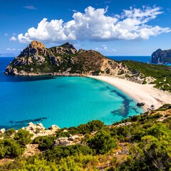 Fototapeta premium Serene beach with turquoise water landscape.