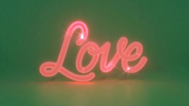 Illuminated Love neon sign, exuding warmth and romance, casting a soft glow against a serene backdrop.