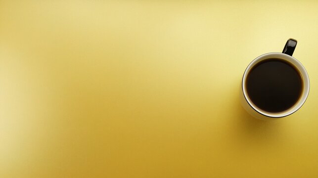 topdown. Minimalist coffee cup on a sleek gold-black surface, embodying simplicity and modern design. bar promotions, beverage menus, designed for product packaging and bar promotions.