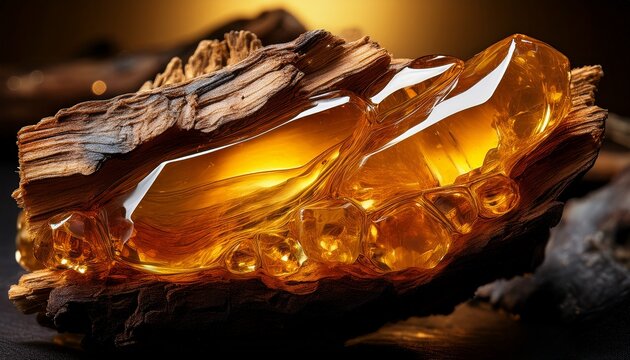 composition of rich amber resin cracked bark and glowing golden hues