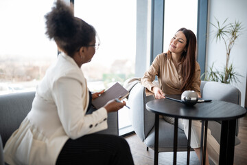 Fototapeta premium Businesswomen discussing during consultation at office